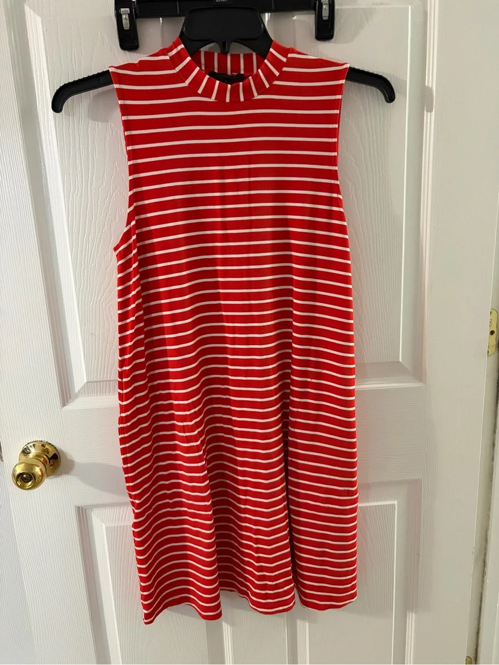 J. Crew Red & White Striped Sleeveless Mock Neck Dress